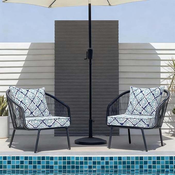 DYTXIII Outdoor Deep Seat Cushion Set, Water Repellent 22"x22" Patio Thick Cushions Replacement with Seat & Back Pillow for Patio Sofa, Wicker Chair, Couch - Boho Geometry Blue