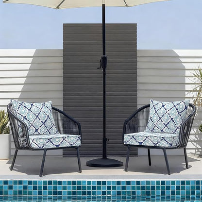 DYTXIII Outdoor Deep Seat Cushion Set, Water Repellent 22"x22" Patio Thick Cushions Replacement with Seat & Back Pillow for Patio Sofa, Wicker Chair, Couch - Boho Geometry Blue