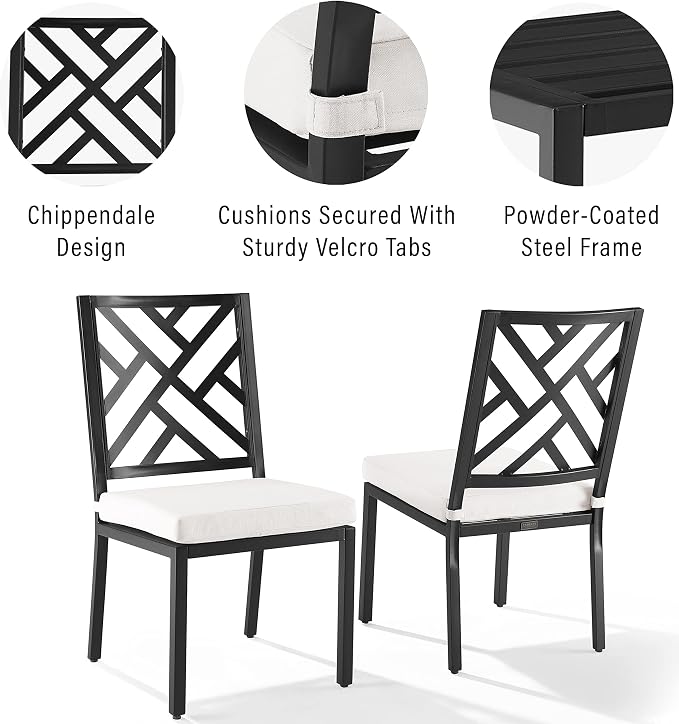Crosley Furniture Locke 2-Piece Outdoor Chair Set, Dining Patio Chairs for Deck, Backyard, Matte Black with Creme Cushions