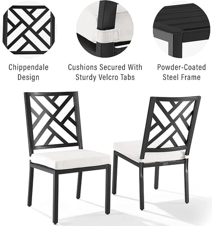 Crosley Furniture Locke 2-Piece Outdoor Chair Set, Dining Patio Chairs for Deck, Backyard, Matte Black with Creme Cushions