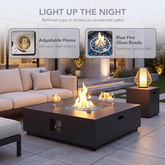 NICESOUL 40" Propane/Natural Gas Fire Pit Table, 50,000 BTU Square Firepit with Tank Table, Modern No Assembly Outdoor Lowprofile Fire Table for Outside Patio & Backyard, CSA Certified, Dark Gray