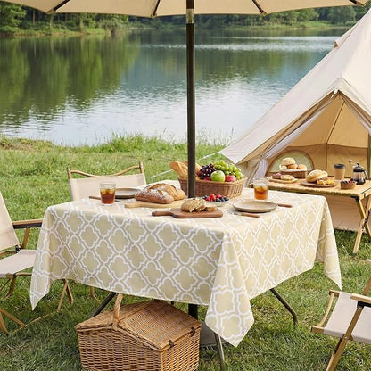 Poise3EHome Square Outdoor Tablecloth with Umbrella Hole and Zipper,Khaki 60x60 Inch,Polyester SpillProof Washable Table Cloth for Spring Summer Patio Garden Poolside Picnic Camping BBQS