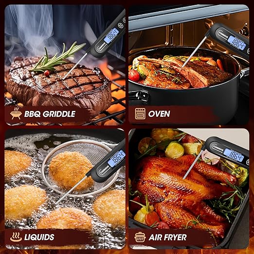Meat Thermometer Digital, 3S Instant Read Food Thermometer for Cooking with Backlight & Magnet, Foldable Temperature Probe Kitchen Gadgets Essentials for BBQ Oven Grill Smoker Candy