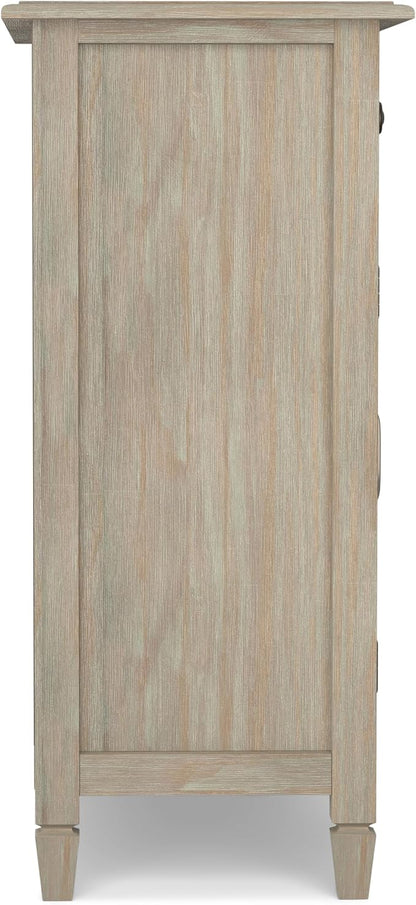 SIMPLIHOME Connaught 40" Wide Solid Wood Cabinet in Distressed Grey | Traditional slim entryway and living room organizer for hats, gloves, shoes and keys with space-saving storage design.