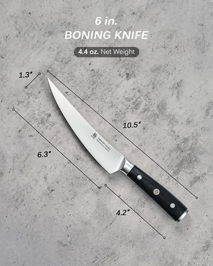 KYOKU 6 in. Japanese Boning Knife, Samurai Series Wide Curved Knife for Boning with Pakkawood Handle, German 1.4116 Stainless Steel Full Tang Meat Deboning, with Protective Sheath & Gift Box
