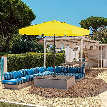 JEAREY 9' 2-Tiers Patio Umbrellas Outdoor Market Table Umbrella w/Push Button Tilt/Crank, 8 Sturdy Ribs, UV Protection Waterproof Sunproof(Yellow)