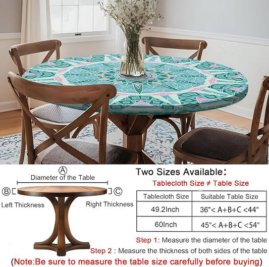 opstellen Fitted Round Tablecloth Weather Proof Table Cloth Heavy Duty Polyester Indoor Outdoor Circle Cover for 36-44" Tables Outside Parties Gear Gifts Spring Summer Fall Picnic Garden Necessities