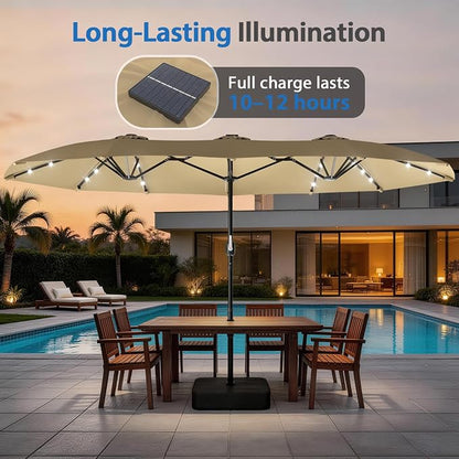 HOPERAN 15FT Patio Umbrella with Base Included, Large Outdoor Double-Sided Rectangle Table Umbrella with Easy Crank Lift, Market Umbrella for Backyard, Pool&Garden