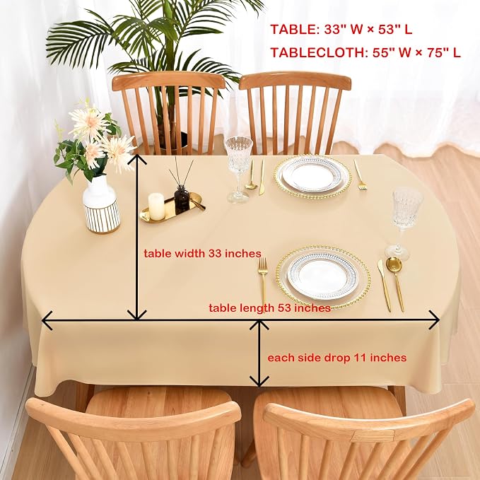 Wolkemer Small Oval Tablecloth 52 x 70 Inch Washable Fabric Table Cloth Solid Beige Table Cover for Dining Wedding Party Banquet Tabletop Decoration