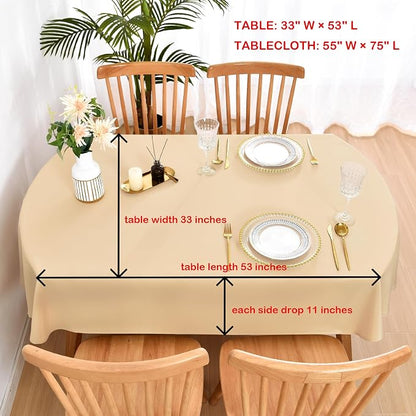 Wolkemer Small Oval Tablecloth 52 x 70 Inch Washable Fabric Table Cloth Solid Beige Table Cover for Dining Wedding Party Banquet Tabletop Decoration