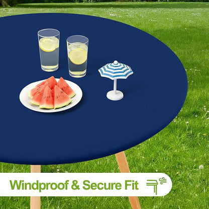 Smiry Round Spandex Tablecloth, Elastic Fitted Washable Tablecloths for 42"-50" Tables, Waterpoof Stretch Picnic Table Cover for Dining, Indoor and Outdoor, Navy