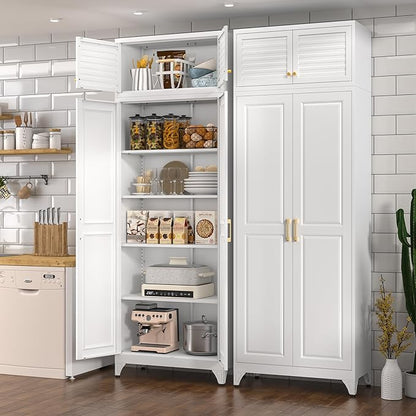 Polup 90" Tall Metal Storage Cabinet with Doors and Shelves, Heavy Duty Steel Kitchen Pantry Cabinet, Freestanding White Storage Cabinet for Garage, Laundry Room, Office, Dining Living Room