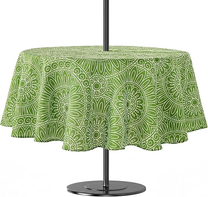 Lamberia 60" Round Patio Tablecloth with Umbrella Hole and Zipper, Waterproof Outdoor Table Cover for Patio, Backyard, BBQ, Picnic & Indoor Dining, Washable Polyester Circular Tablecloth