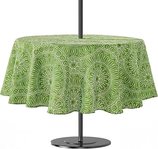 Lamberia 60" Round Patio Tablecloth with Umbrella Hole and Zipper, Waterproof Outdoor Table Cover for Patio, Backyard, BBQ, Picnic & Indoor Dining, Washable Polyester Circular Tablecloth