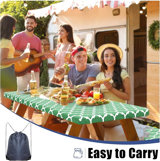 Smiry Picnic Table Cover with Bench Covers, Waterproof Elastic Fitted Tablecloth for 5 Foot Tables, Washable Polyester Tablecloths for Camping, Indoor & Outdoor (Sage Green, 30x60 Inch 3-pc Set)