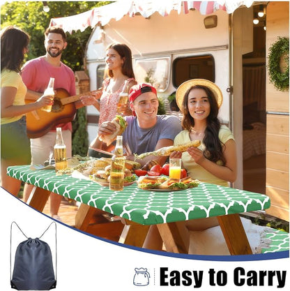 Smiry Picnic Table Cover with Bench Covers, Waterproof Elastic Fitted Tablecloth for 5 Foot Tables, Washable Polyester Tablecloths for Camping, Indoor & Outdoor (Sage Green, 30x60 Inch 3-pc Set)