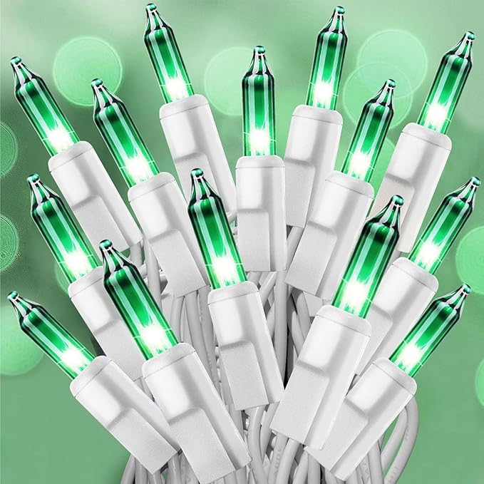 Green Christmas Lights, Green String Lights 25FT 100 Incandescent Bulbs Green Lights with White Wire for Christmas Tree, Garland, Indoor & Outdoor St Patricks Day Decoration