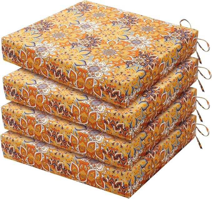 HARBOREST Outdoor Chair Cushions Set of 4, Water Resistant Patio Chair Cushions with Ties, Square Corner Outdoor Seat Cushions for Patio Furniture, 18.5"x16"x3", Blooming