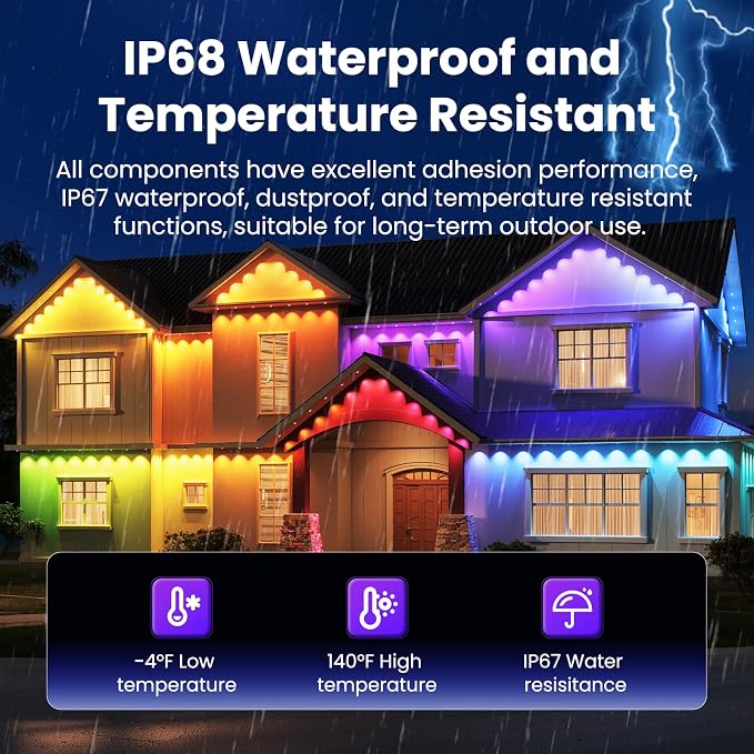 50FT Permanent Outdoor RGB Lights, Smart Outdoor String Lights with App Remote Control, 16 Million Colors & 100 Scene Modes, IP67 Waterproof Outdoor Lights for Patio Garden Yard Holiday Party Decor