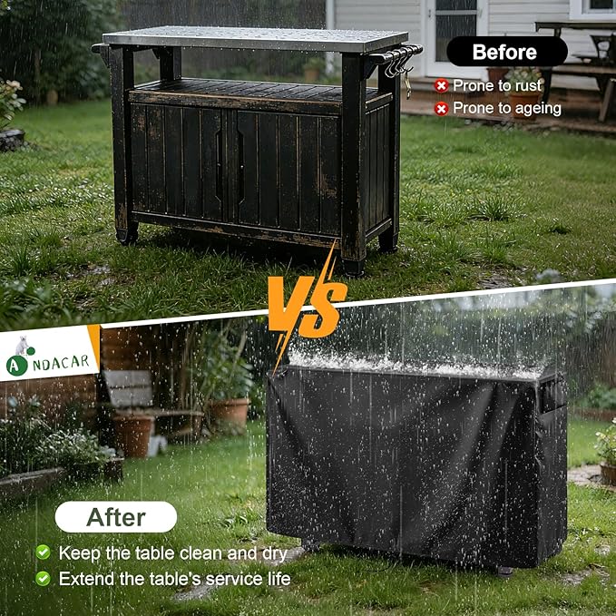 Outdoor 52 in Prep Table Cover for Keter Unity XL Portable Table Rolling Cabinet Bar, Waterproof Dining Cart Cover Heavy Duty Tool Chest Covers - 52"L×22"W×36"H, Black