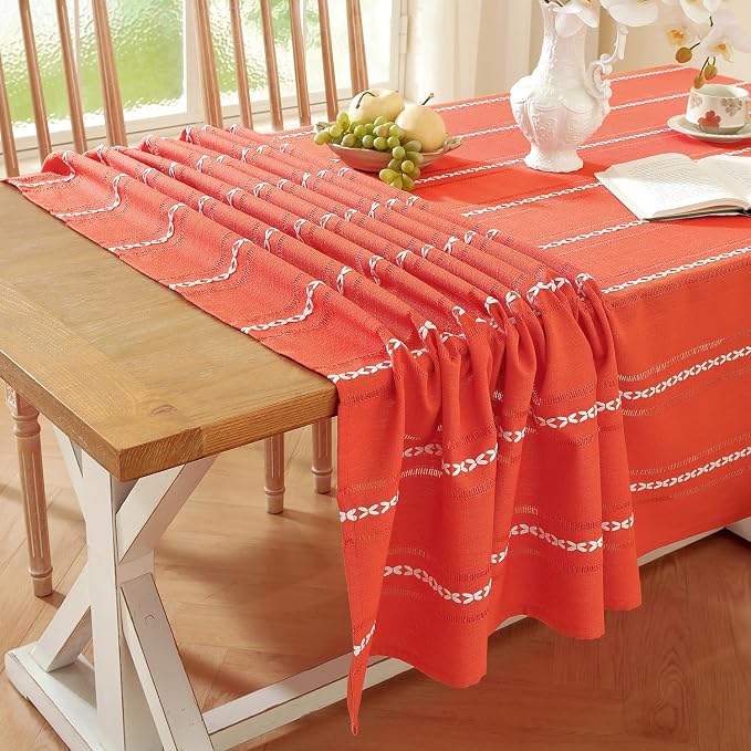 Chassic Farmhouse Style Linen tablecloths, Wrinkle Resistant Washable Dining Room Table Cloths for Small Rectangle Tables - 54 x 72 inches, Hemstitch Maple Orange