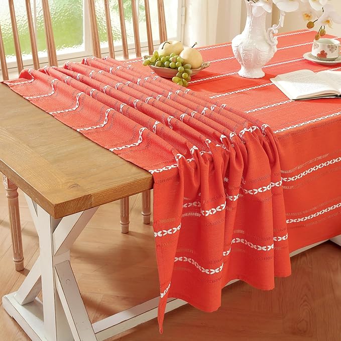 Chassic 60 x 84 inches Farmhouse Style Linen tablecloths, Wrinkle Resistant Washable Dining Room Table Cloths for Rectangle Tables - Hemstitch Maple Orange