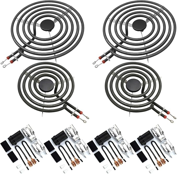 MP22YA Range Burner Element Set with 4pcs 330031 Receptacle Kit | 2 pcs MP21YA 8" & 2 pcs MP15YA 6", 4pcs 330031 Range Burner Receptacle Kit, Fit for Whirl-pool Ken-more Stoves