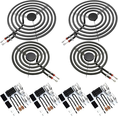 MP22YA Range Burner Element Set with 4pcs 330031 Receptacle Kit | 2 pcs MP21YA 8" & 2 pcs MP15YA 6", 4pcs 330031 Range Burner Receptacle Kit, Fit for Whirl-pool Ken-more Stoves