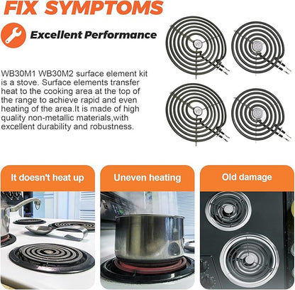 4 Pack ERS30M1 ERS30M2 Electric Stove Burner - Replacement for GE Hotpoint Kenmore,Electric Range Stove Burner Element Replacement 6"and 8" - Replaces WB30M1 and WB30M2 GE Stove Electric Burner