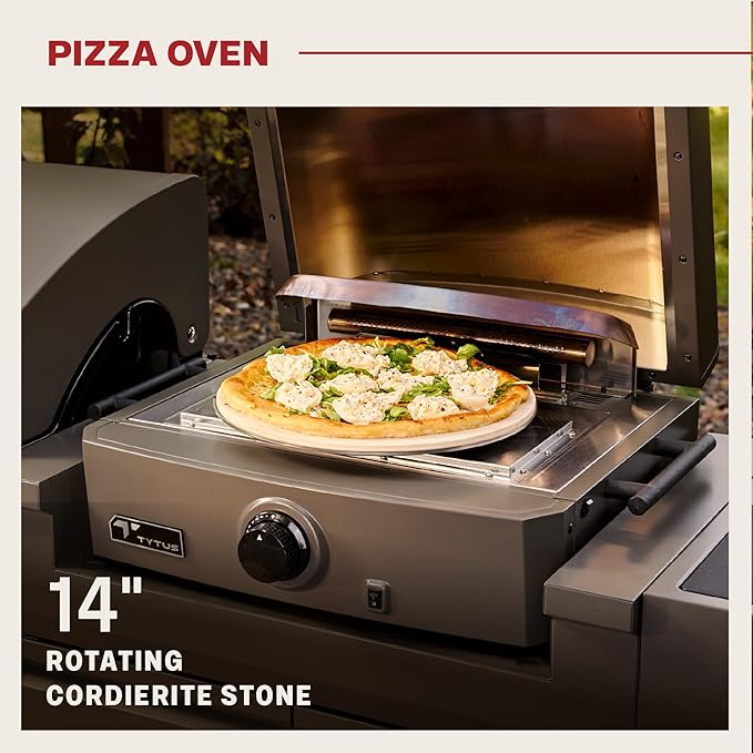 Tytus Anaheim 4-Burner Gas Grill with Two Prep Carts, Pellet Smoker, and Pizza Oven with Cover, Light, and Pizza Tool Kit - Modular Outdoor Kitchen, Quick Assembly, Grill for Outdoor Cooking