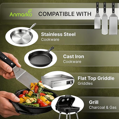 Stainless Steel Spatula Set - Heavy Duty Spatula and Scraper - Great for Cast Iron Griddle BBQ Flat Top Grill - Commercial Grade