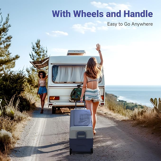 BODEGA 12 Volt Portable Car Refrigerator 53 Quart Single Zone | With wheels，Car Freezer Bluetooth Control,-4℉-68℉ Electric Cooler 12/24V DC &100-240V AC for Travel,Camping,RV, Road Trip