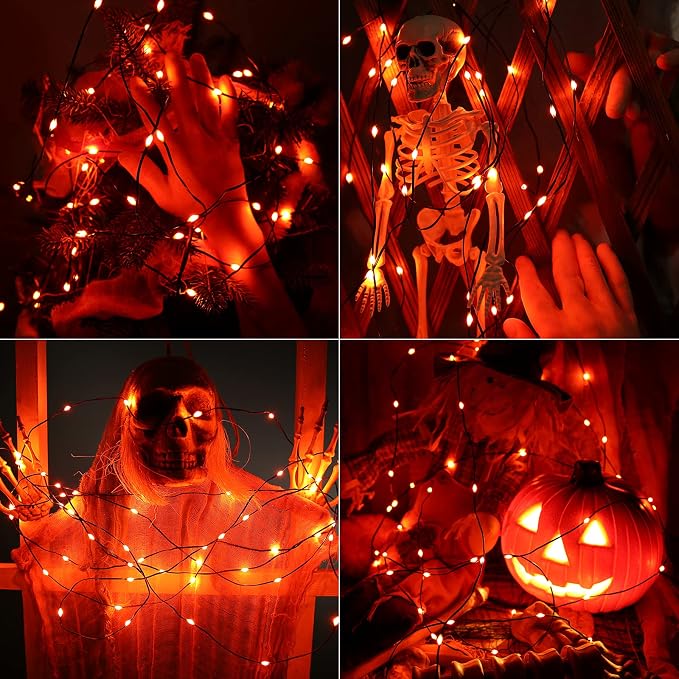 Brizled 2 Pack 50 LED Orange Halloween String Lights Battery Operated | 8 Modes Fall Lights with Timer, Orange Fairy Lights Black Wire Battery Powered for Indoor Outdoor Autumn Thanksgiving Decor