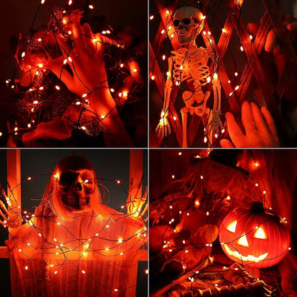 Brizled 2 Pack 50 LED Orange Halloween String Lights Battery Operated | 8 Modes Fall Lights with Timer, Orange Fairy Lights Black Wire Battery Powered for Indoor Outdoor Autumn Thanksgiving Decor