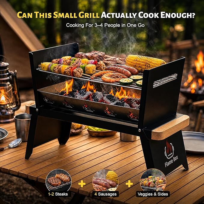 Nomad Portable Charcoal Grill – Ultra-Slim Folding BBQ for Outdoor Cooking, Camping & Travel | 304 Stainless Steel, Heat-Resistant Wood Handles, 3-sec Setup, Ready to serve 3-4 people