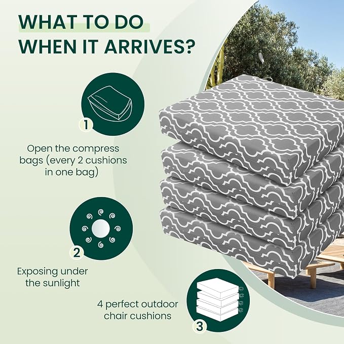 HARBOREST Outdoor Chair Cushions Set of 4, Water Resistant Patio Chair Cushions with Ties, Square Corner Outdoor Seat Cushions for Patio Furniture, 18.5"x16"x3", Grey Geometry