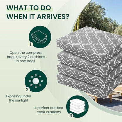 HARBOREST Outdoor Chair Cushions Set of 4, Water Resistant Patio Chair Cushions with Ties, Square Corner Outdoor Seat Cushions for Patio Furniture, 18.5"x16"x3", Grey Geometry