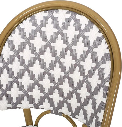 Christopher Knight Home Anastasia Outdoor French Bistro Chair (Set of 2), Gray + White + Bamboo Print Finish