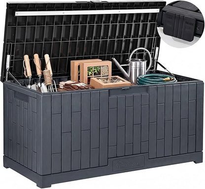YITAHOME 120 Gallon Outdoor Storage Deck Box, Large Resin Patio Storage for Outdoor Pillows, Garden Tools and Pool Supplies, Waterproof, Lockable, (Dark Grey)