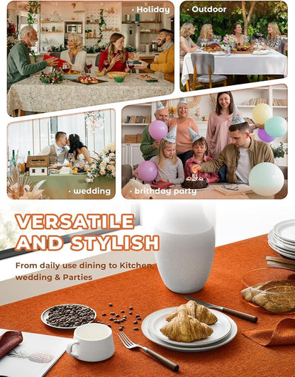 Decorelia Waterproof Wipeable Table Cloth Rectangle Table for Wedding, Faux Linen Rustic Reusable Rectangular Table Cloth Cover for Dining, Party & Camping(Oblong,60 x 104 Inch (8-10 Seats), Rust)