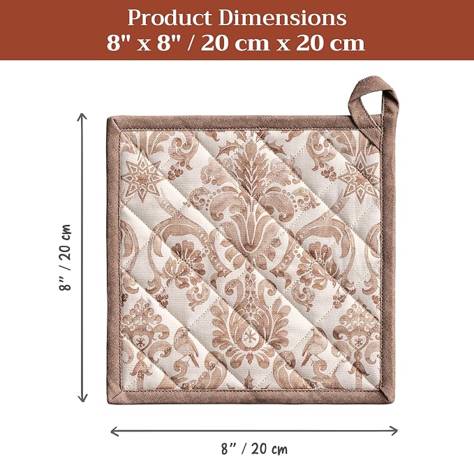 Maison d' Hermine Pot Holders 100% Cotton Potholders (8" x 8", Pack of 1) | Heat Resistant Hot Pads with Loop BBQ Cooking Baking Hotel Kitchen Handling Hot Pans Thanksgiving Christmas - Allure