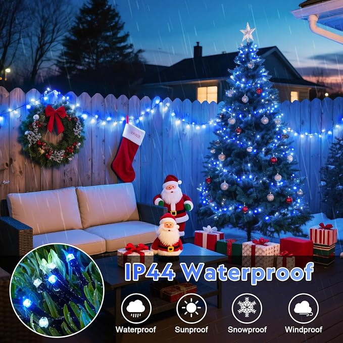 JMEXSUSS 500 LED Blue and White Christmas Lights with Remote Plug in | 173ft 8 Modes LED Christmas Lights Indoor, Waterproof Christmas Twinkle Lights for Tree Holiday Xmas Decorations