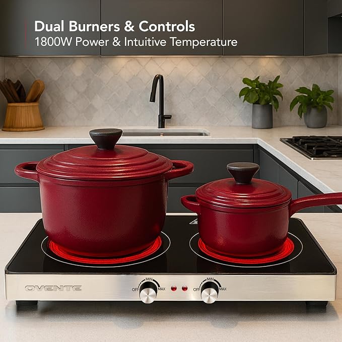 OVENTE Infrared Ceramic Double Burner, 1800W Hot Plate, Black BGI302GB (Pack of 3)