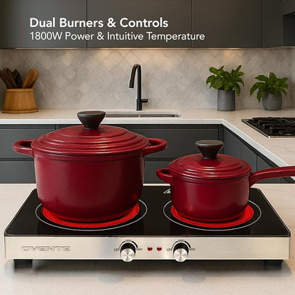 OVENTE Infrared Ceramic Double Burner, 1800W Hot Plate, Black BGI302GB (Pack of 3)