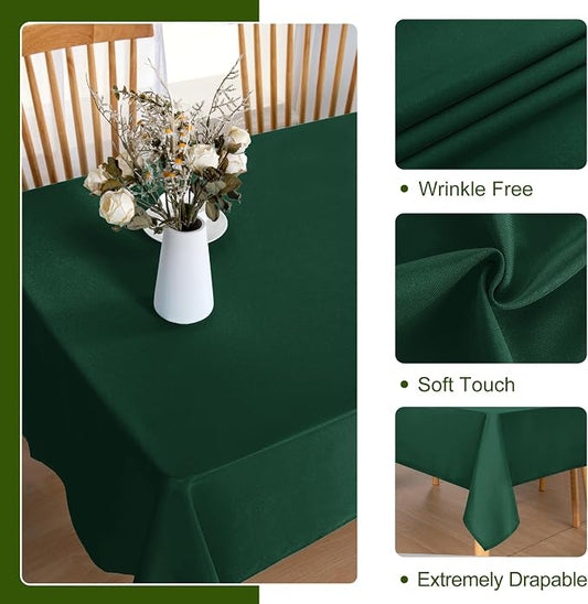 DWCN Rectangle Christmas Tablecloth - 60 x 84 Inch - Wrinkle Resistant Washable Table Cloth, Decorative Fabric Table Cover for Kitchen Dining Room Party and Outdoor Use, Hunter Green