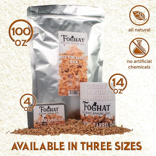 Foghat Cocktail Smoker Wood Chips - 100oz Red Wine Barrel Oak Shavings for Smoker, Whiskey & Drink Infuser Kit - All Natural, Culinary Wood Smoking Chips