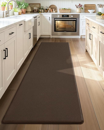 Color&Geometry Anti Fatigue Cushion Kitchen Mat for Floor -17"x79",Long,Easy Clean, Water & Oil Proof, Anti Slip, Foam Rubber Runner Rug for Front Sink Comfort Standing,Brown
