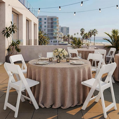 Flash Furniture Hercules Tucker Commercial White Resin Folding Chair - Lightweight, Vinyl Padded Removable Seat, Indoor Outdoor Use, Event & Wedding Ready, Set of 4