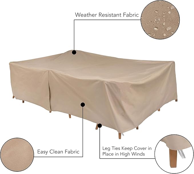 Modern Leisure 8576A Patio Table and Chairs Cover, Outdoor Furniture Set Cover, Waterproof, 76 L x 115 W x 30 H inches, Extra Large, Tan Khaki