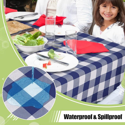 Smiry Picnic Table Cloth, Vinyl Tablecloths with Flannel Backing, 70"x120" | Waterproof Rectangle Table Cloth, Wipeable Buffalo Plaid Table Cover for Indoor and Outdoor (Navy & White)